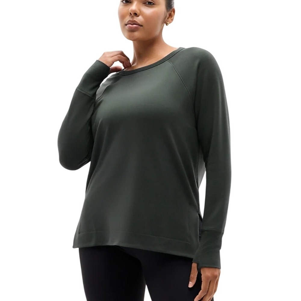 Athleta Coastal Luxe Recover Sweatshirt SOFT! Green Crew Neck Womens M